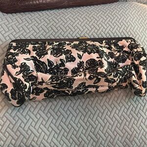 Ann Taylor Pink and Black Floral Clutch
